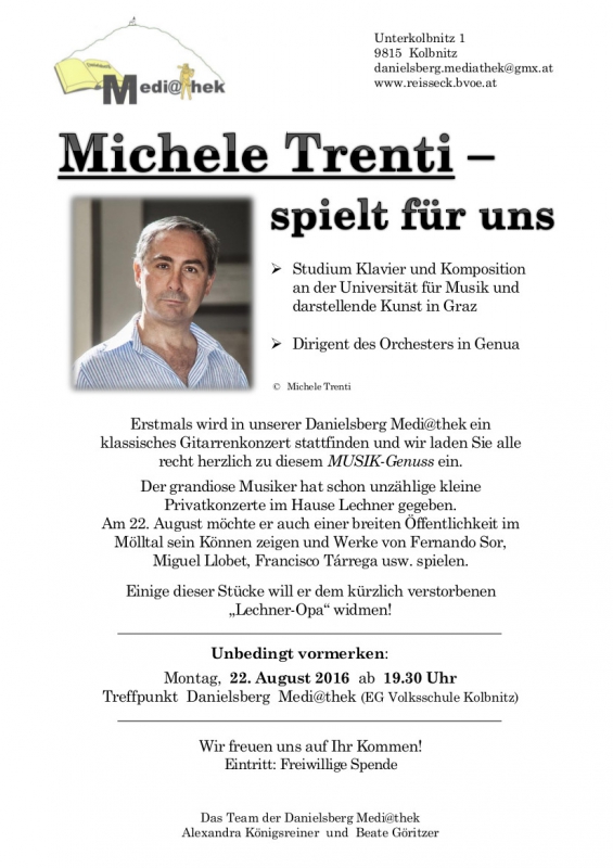 Gitarrenkonzert von MICHELE TRENTI Danielsberg Medi thek